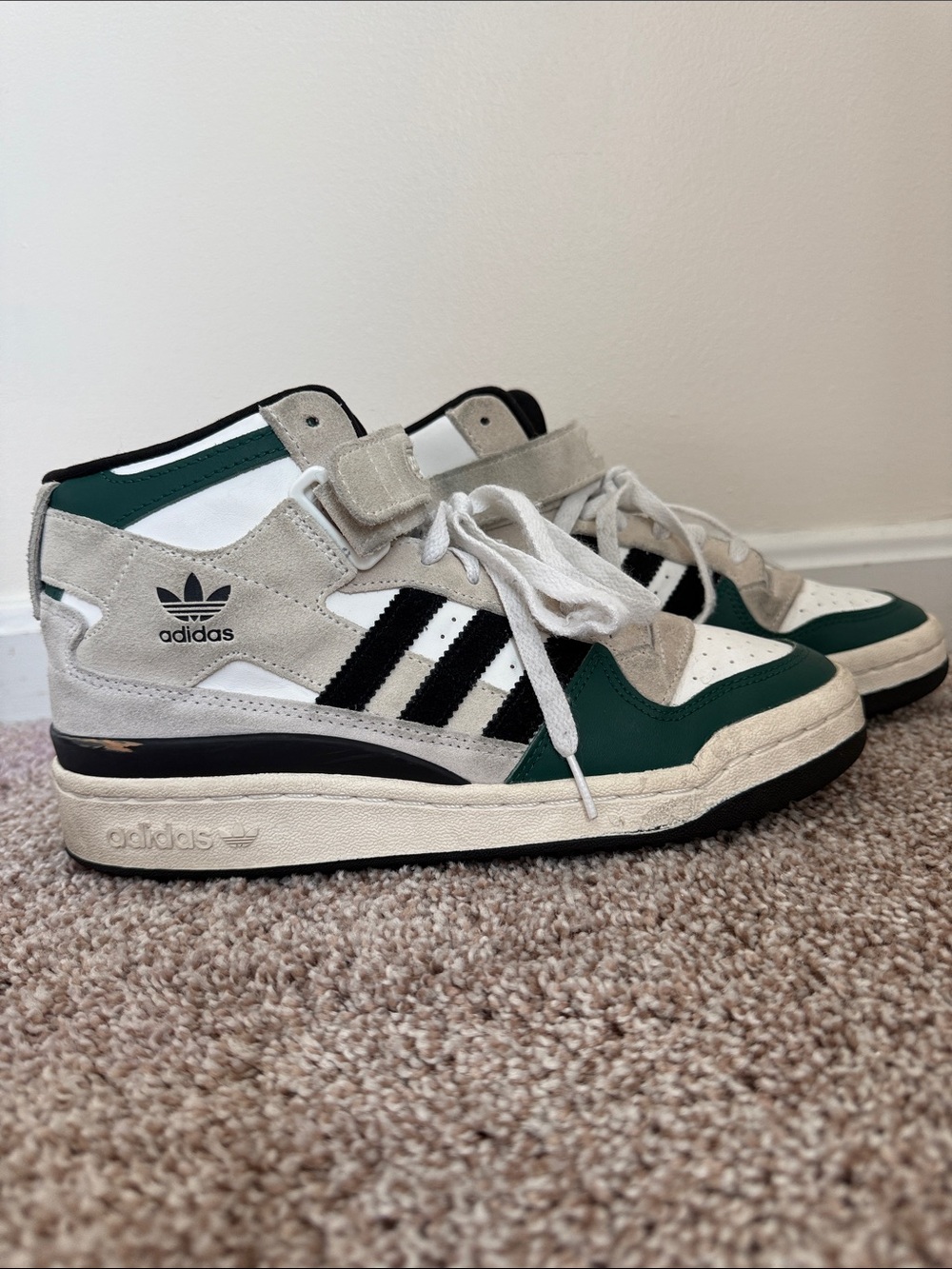 adidas Mid-Top Sneakers in Green, Black & Cream